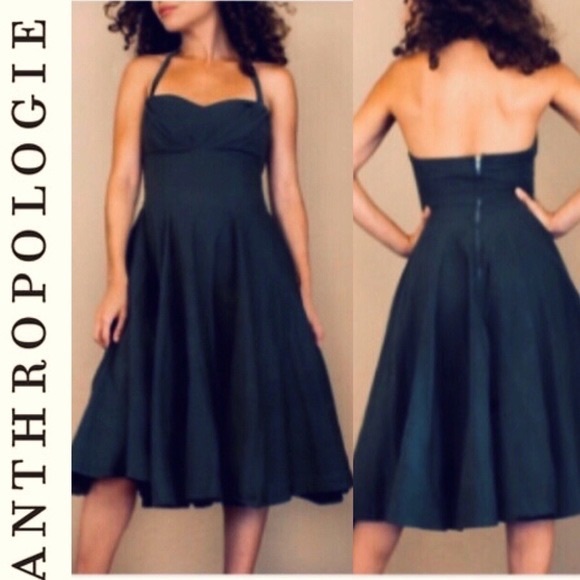 Anthropologie Girls from Savoy Ronda Halter Dress Midi Navy Blue Corduroy Size 8 - Picture 4 of 13